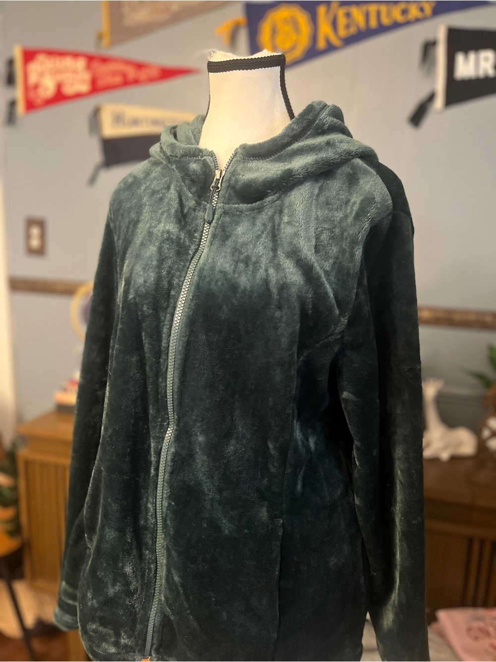 32 Degrees Plush Hooded Zip Jacket in Deep Teal